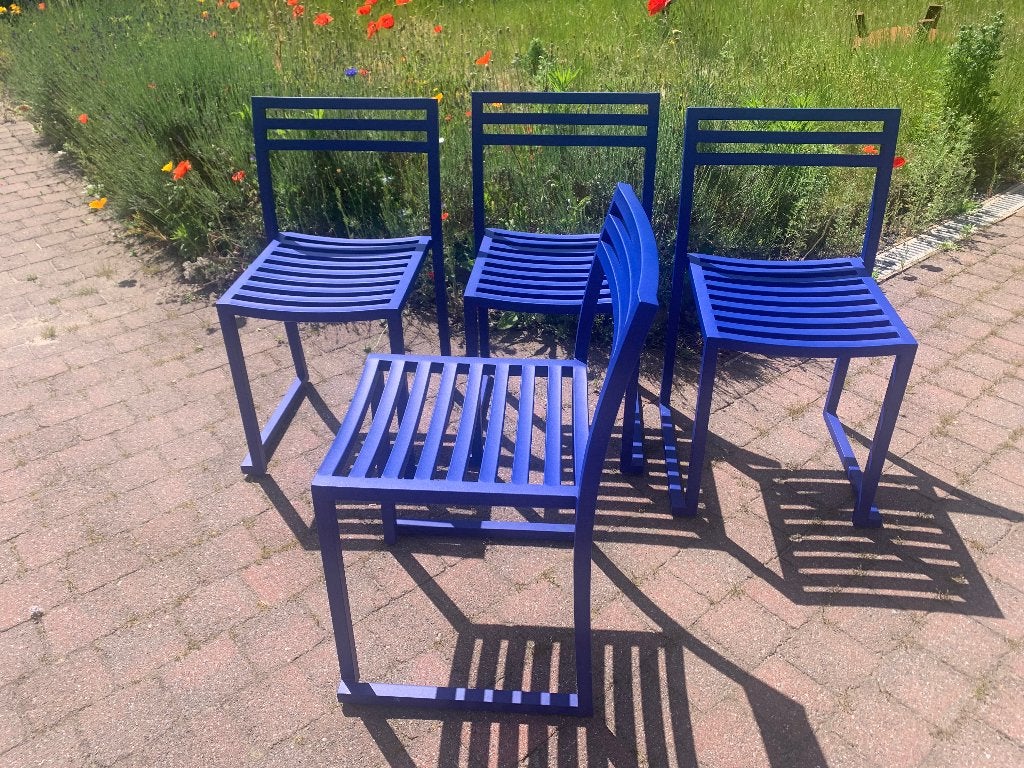 4 design stoelen, Huis en Inrichting, Ophalen, Blauw, Design, Nieuw
