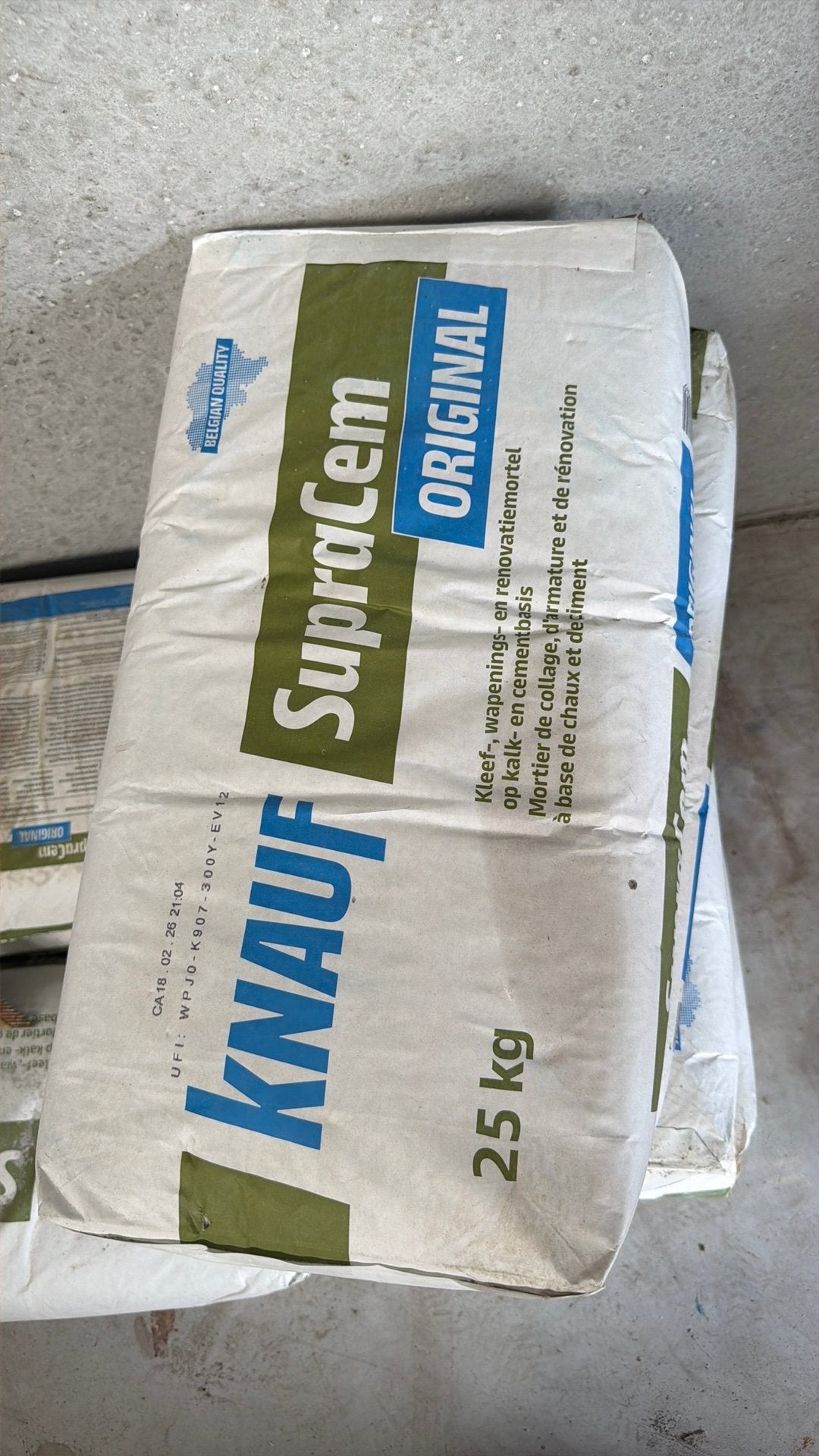 8 zakken 25kg Knauf SupraCem Original mortel, Enlèvement, Comme neuf