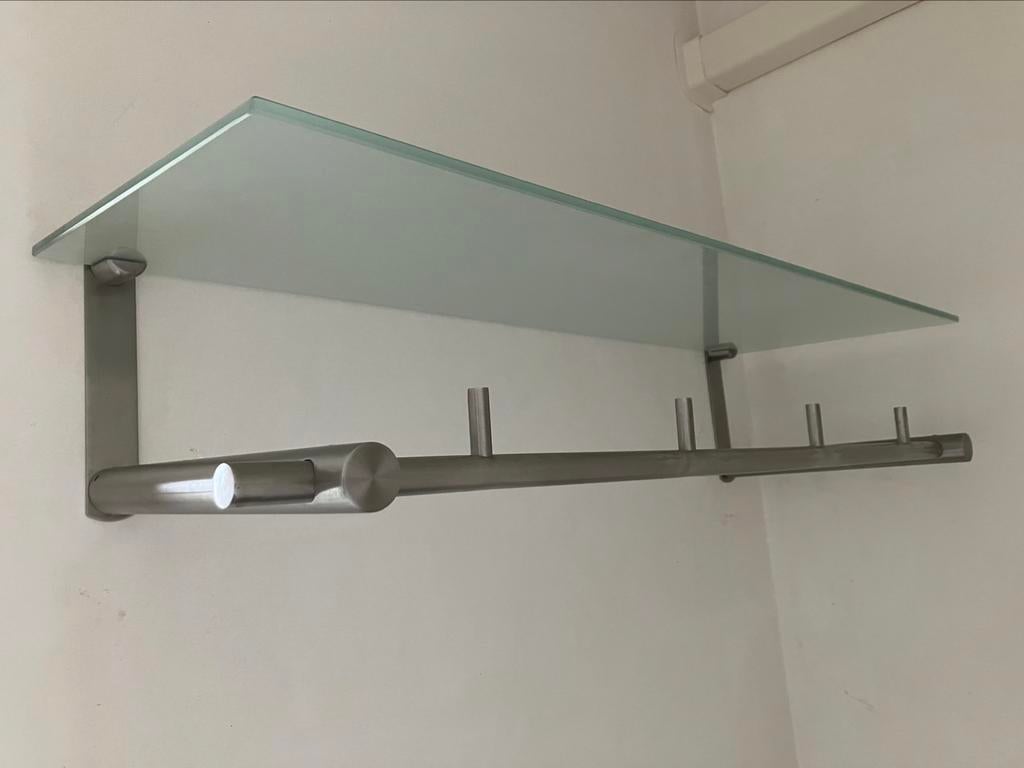 Kapstok vestiaire inox met glasbank, Ophalen, Zo goed als nieuw