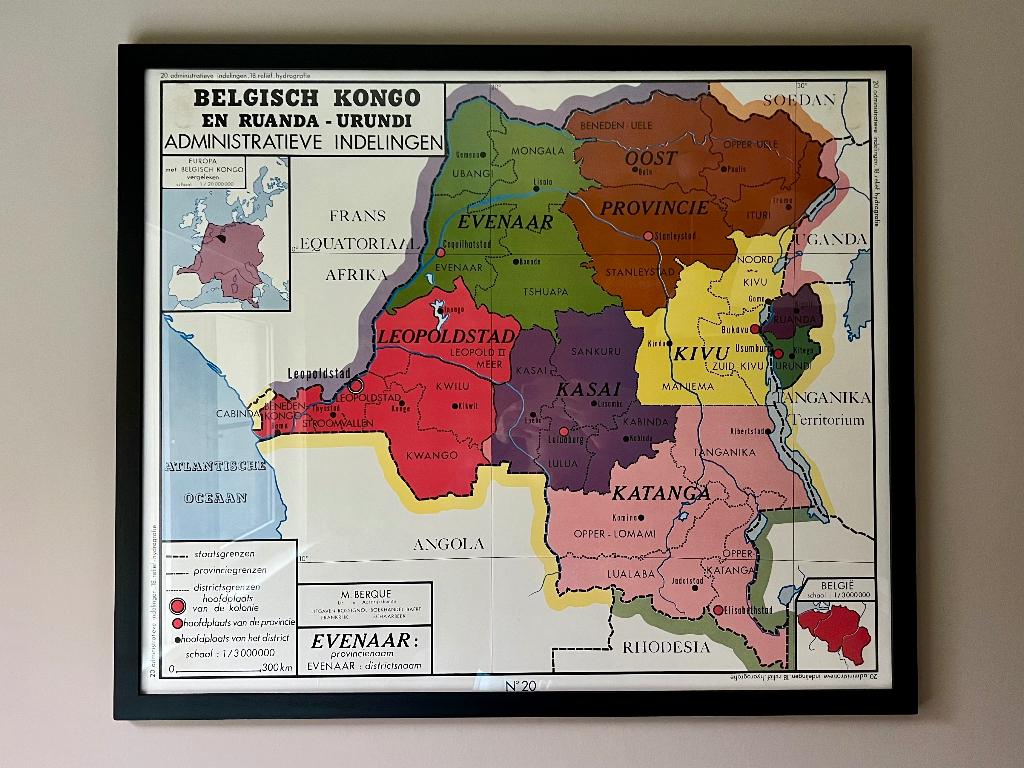 Vieille carte scolaire du Congo ENCADRÉE PROFESSIONNELLEMENT, Enlèvement, Géographie