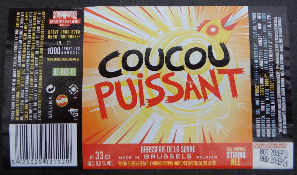Étiquette de bière Coucou Puissant Brasserie De La Senne 8o3, Enlèvement ou Envoi, Utilisé