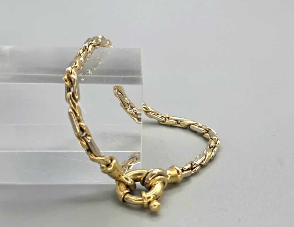 Gouden bi-color fantasie schakel armband. 2026/91, Handtassen en Accessoires, Armbanden, Ophalen of Verzenden, Zo goed als nieuw