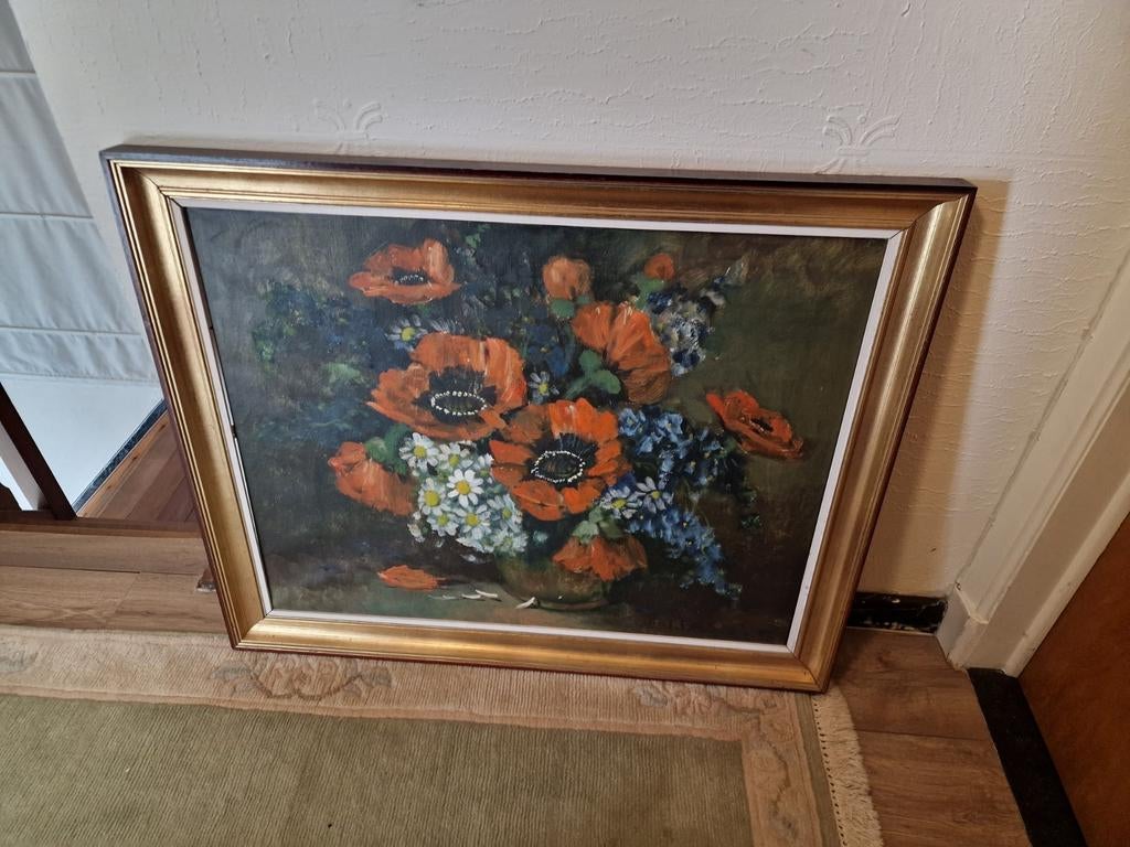 Schilderij bloemen te koop., Antiek en Kunst, Ophalen