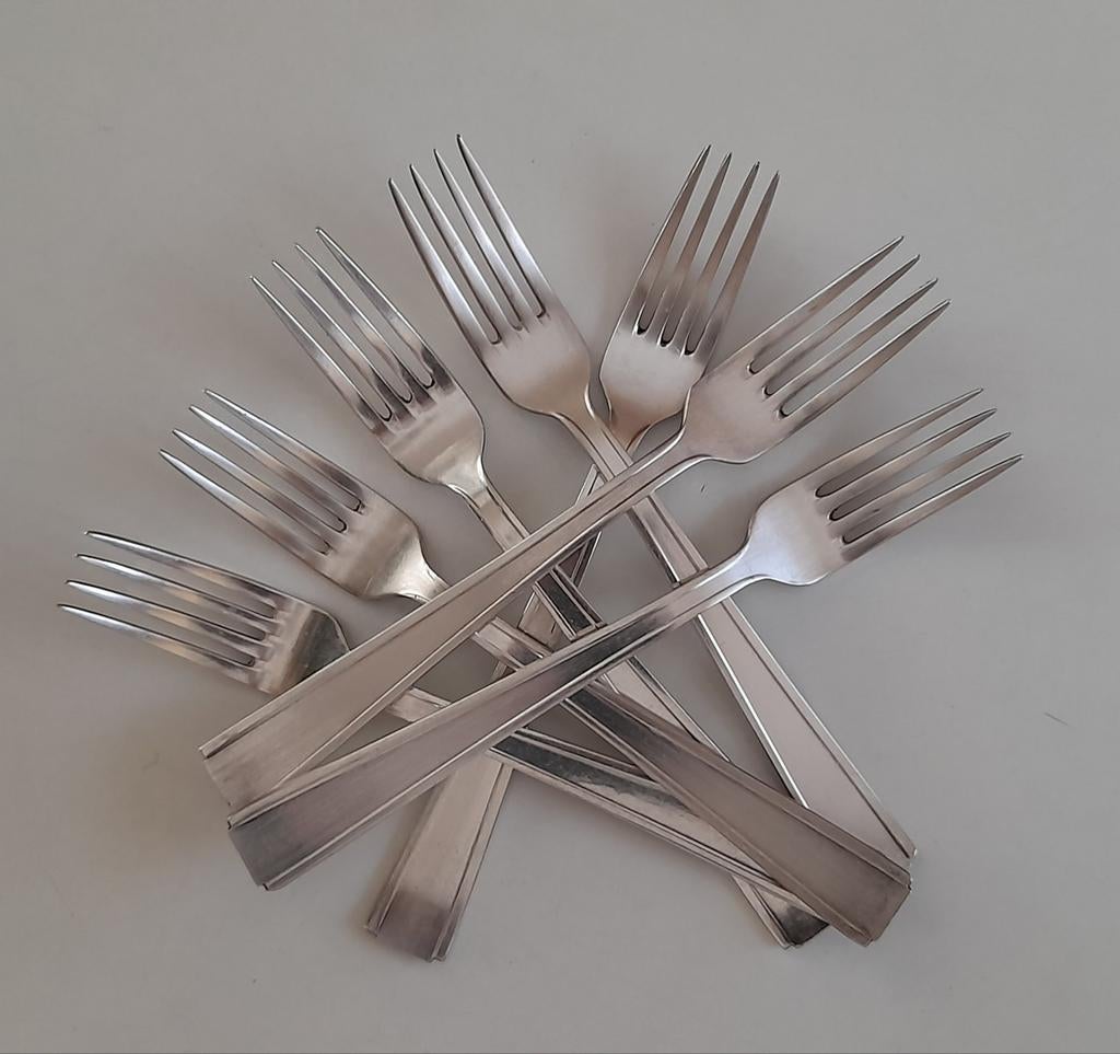 7 fourchettes et 6 cuillères art déco en métal argenté, Enlèvement ou Envoi