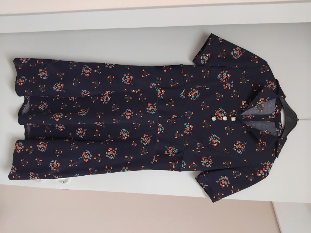 Vintage jurk 40/42, Taille 42/44 (L), Enlèvement ou Envoi, Bleu, Longueur genou
