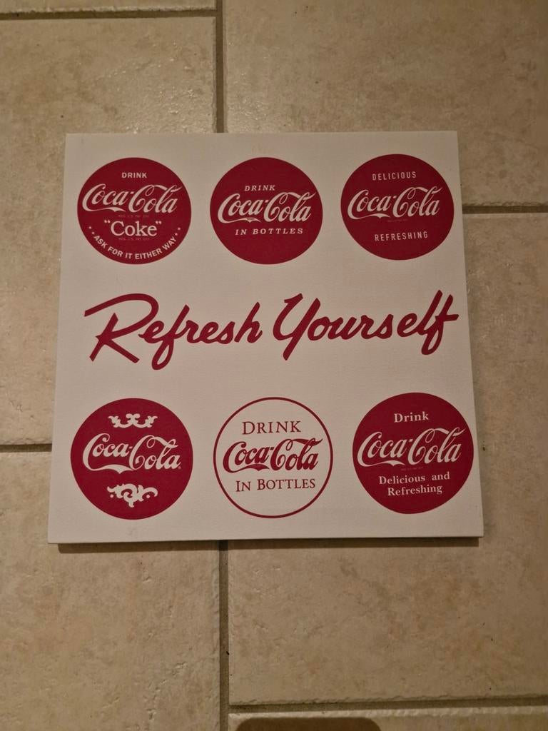 Cadre en toile et bois coca cola blanc, Enlèvement ou Envoi, Comme neuf, Panneau publicitaire