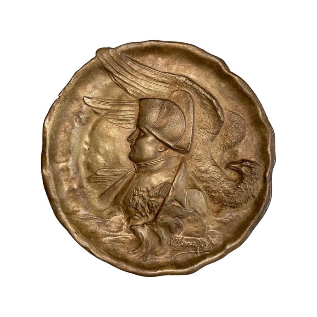 Bronzen plaat van Charles Desvergnes Profiel van Napoleon I, Ophalen of Verzenden, Brons