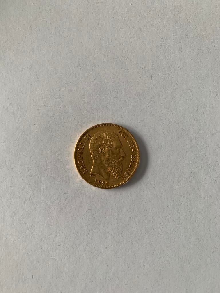 Goud 20 francs Belgie 1871 Leopold 2, Losse munt, Goud, Goud, Ophalen of Verzenden