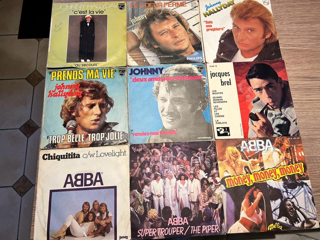 Collection de Vinyles originaux 45 tours Abba Brel Hallyday, Enlèvement ou Envoi, Comme neuf