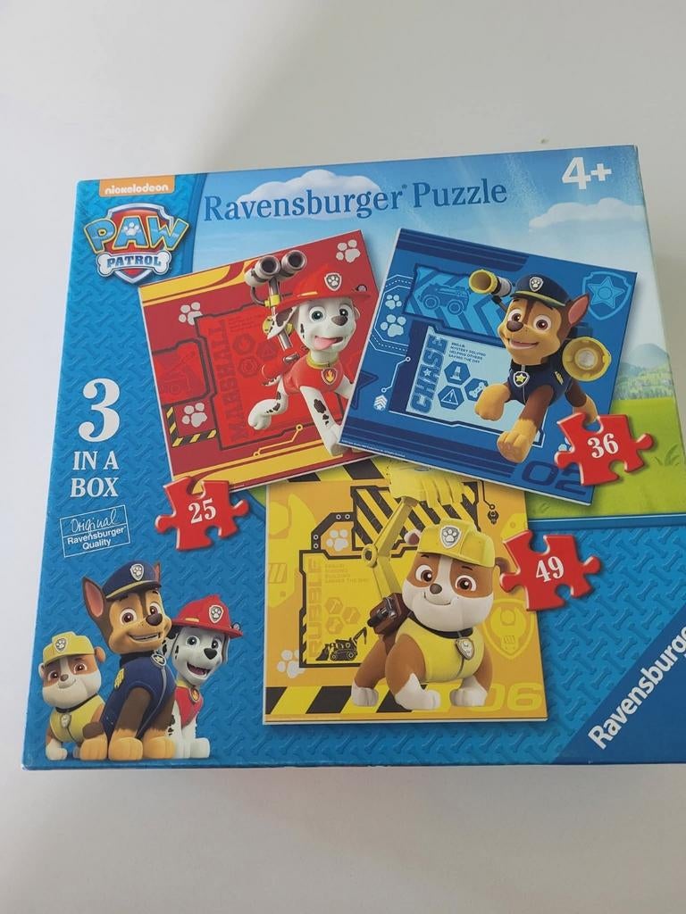 Puzzel Paw Patrol 3 in a box.
Maat: 4+
Merk: Ravensburger, Ophalen of Verzenden