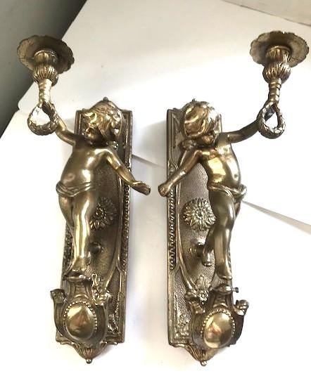Wandkandelaars brons putti engel cherubijn antiek ✨😍🤗👌, Antiek en Kunst, Antiek | Brons en Koper, Brons, Ophalen of Verzenden
