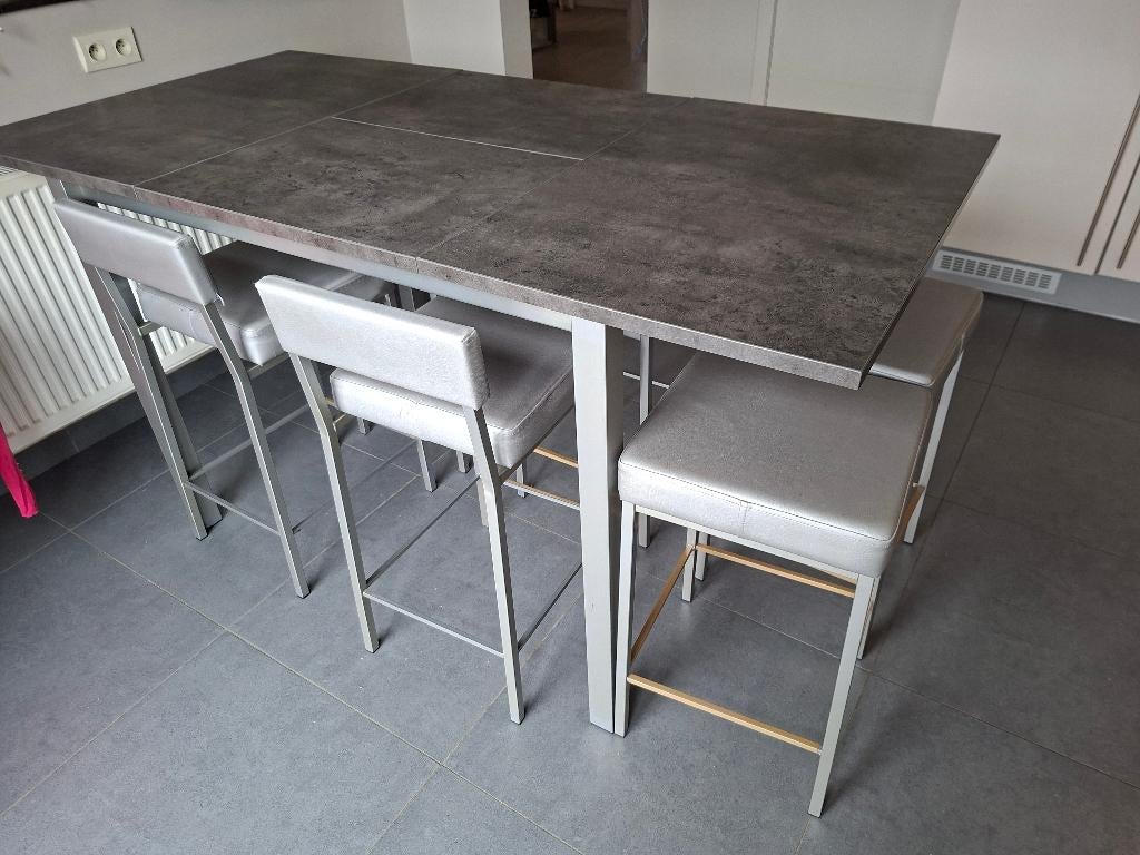 Uitschuifbare hoge keukentafel, Huis en Inrichting, Ophalen, Kunststof, Gebruikt, 50 tot 100 cm
