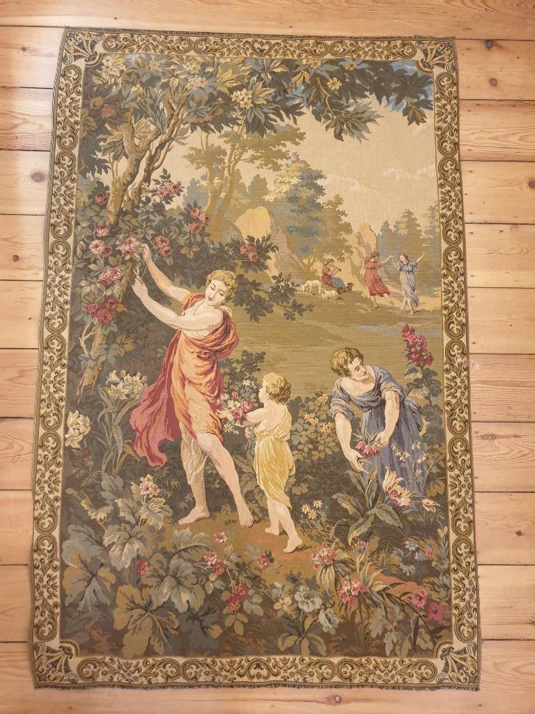 Oud wandtapijt Jacquard, landelijk tafereel, 140 x 90, Ophalen