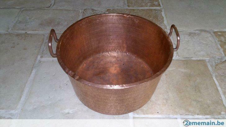Ancien chaudron en cuivre rouge avec 2 poignées (Très rare)