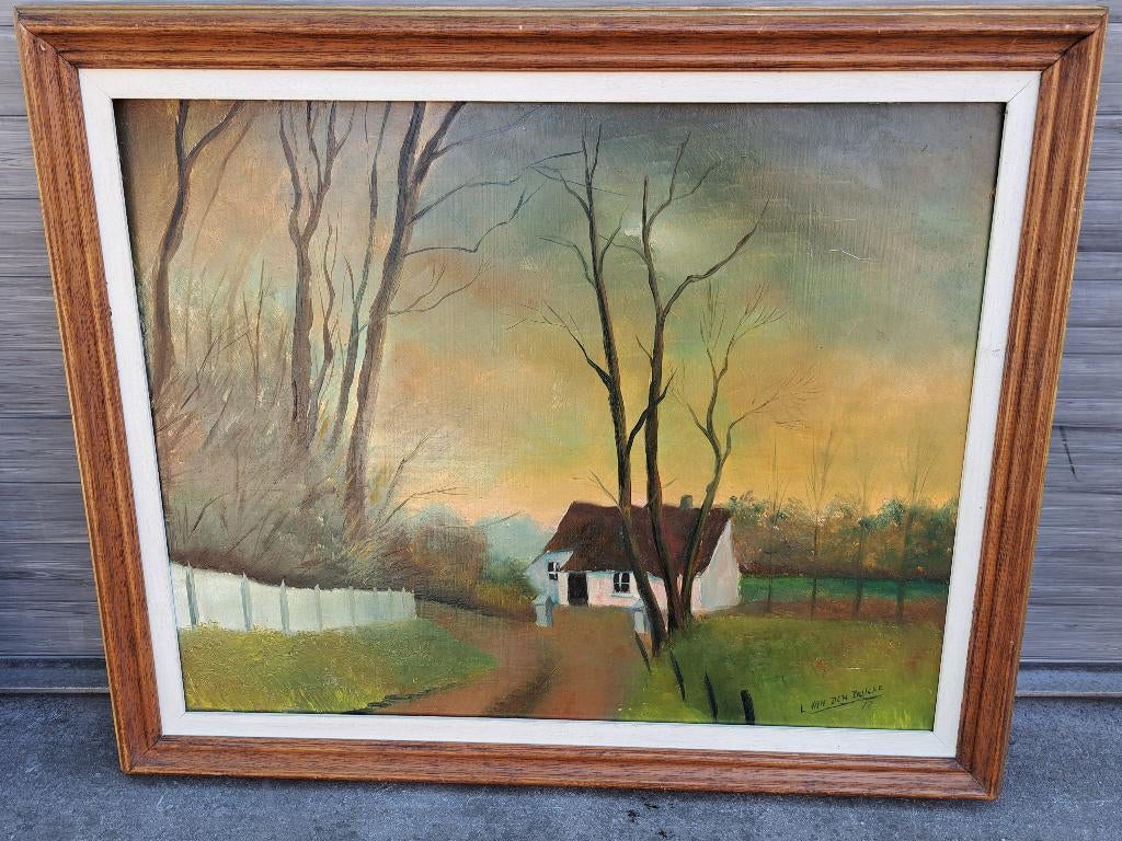 huile sur panneau maison signe Léon van den bulcke, Ophalen of Verzenden