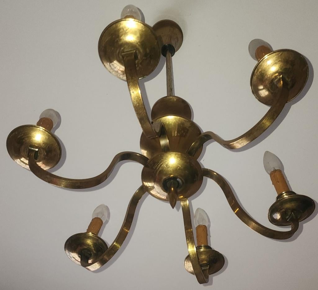 Vintage koperen kroonluchter in Sciolari-stijl, Ophalen