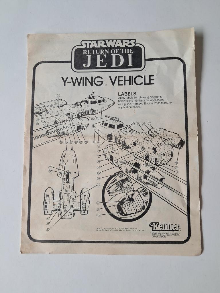 Star Wars Vintage Notice Y-Wing ROTJ Original, Enlèvement ou Envoi, Utilisé, Figurine
