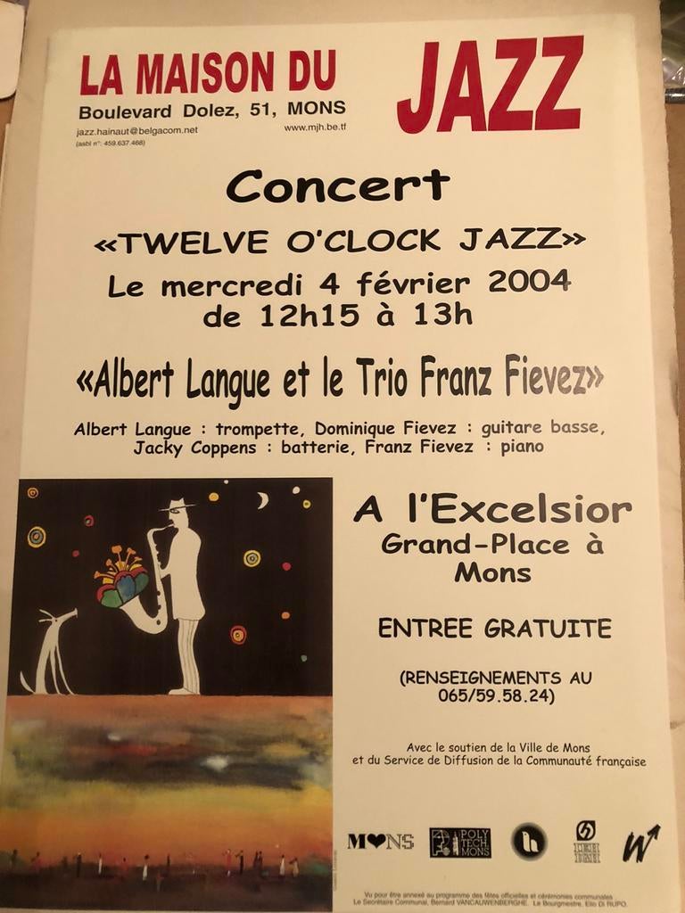 Affiche concert jazz Albert Lange Mons Gabriel Lefebvre, CD & DVD, Comme neuf, Jazz