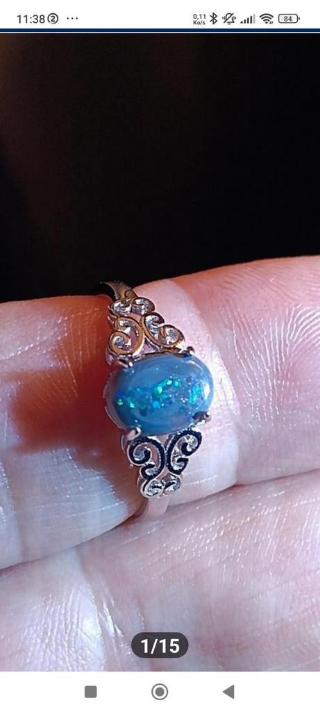 Sterling zilveren ring met Australisch opaal, Handtassen en Accessoires, Ringen, Blauw, Nieuw, Ophalen of Verzenden, Met edelsteen