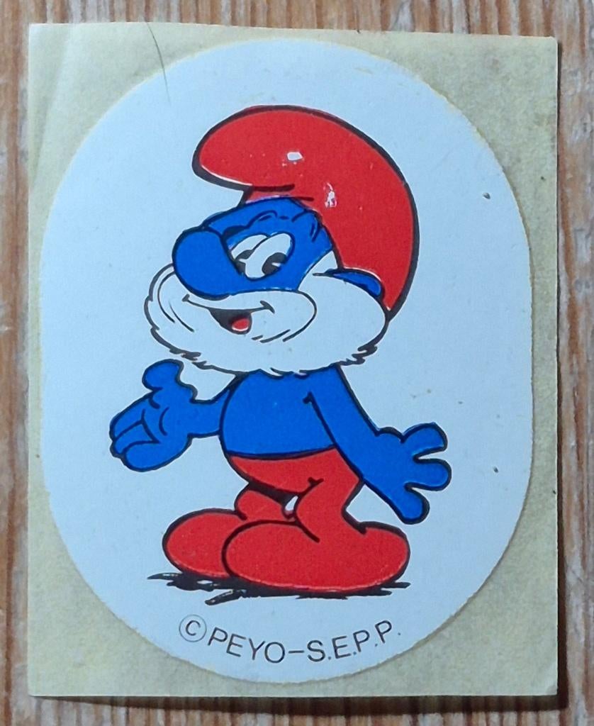 De Smurfen oude sticker Grote Smurf Peyo Les Schtroumpfs, Enlèvement ou Envoi, Schtroumpfs, Comme neuf, Image, Affiche ou Autocollant