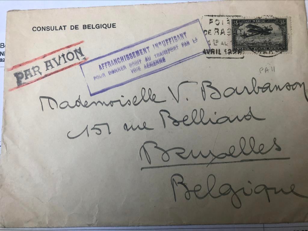 Marokko 1928 Belgisch consulaat luchtpostbrief, Brief