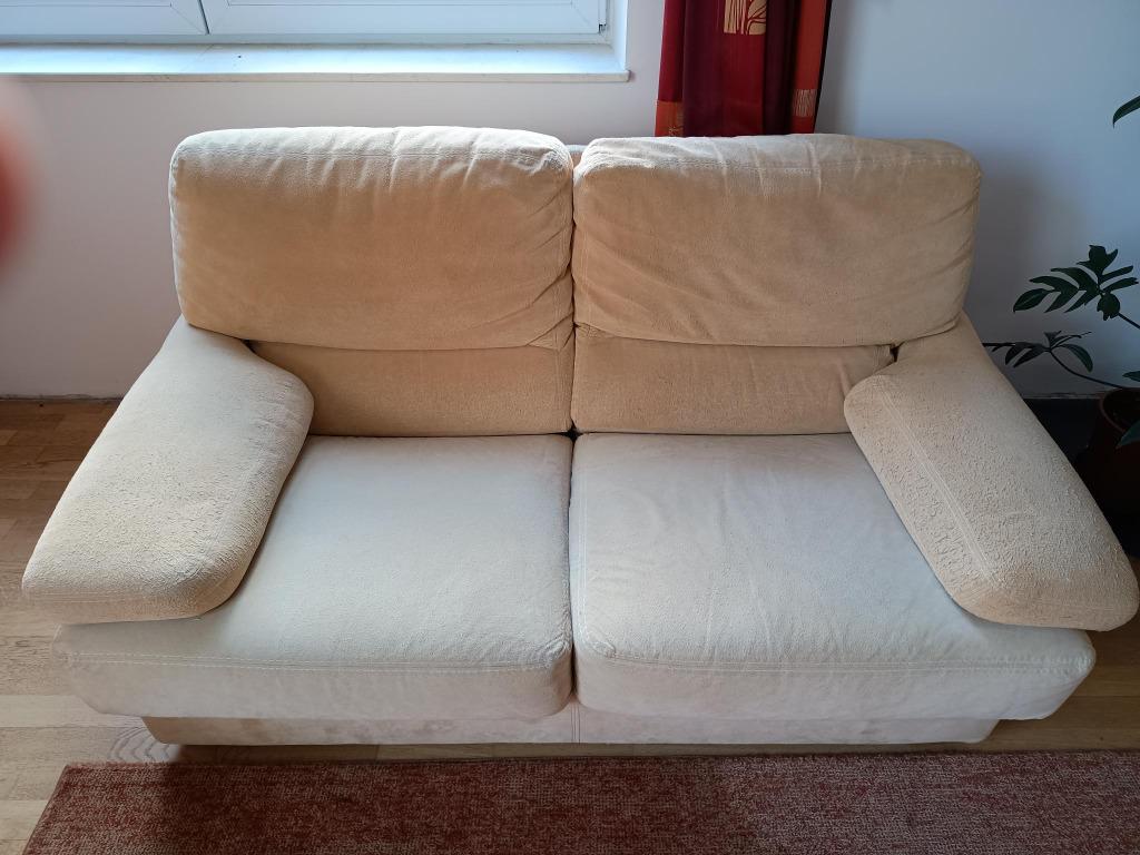 2 canapés/sofas/fauteuils alcantara beige: 3+2p, Ophalen, Gebruikt, Overige maten, Rechte bank