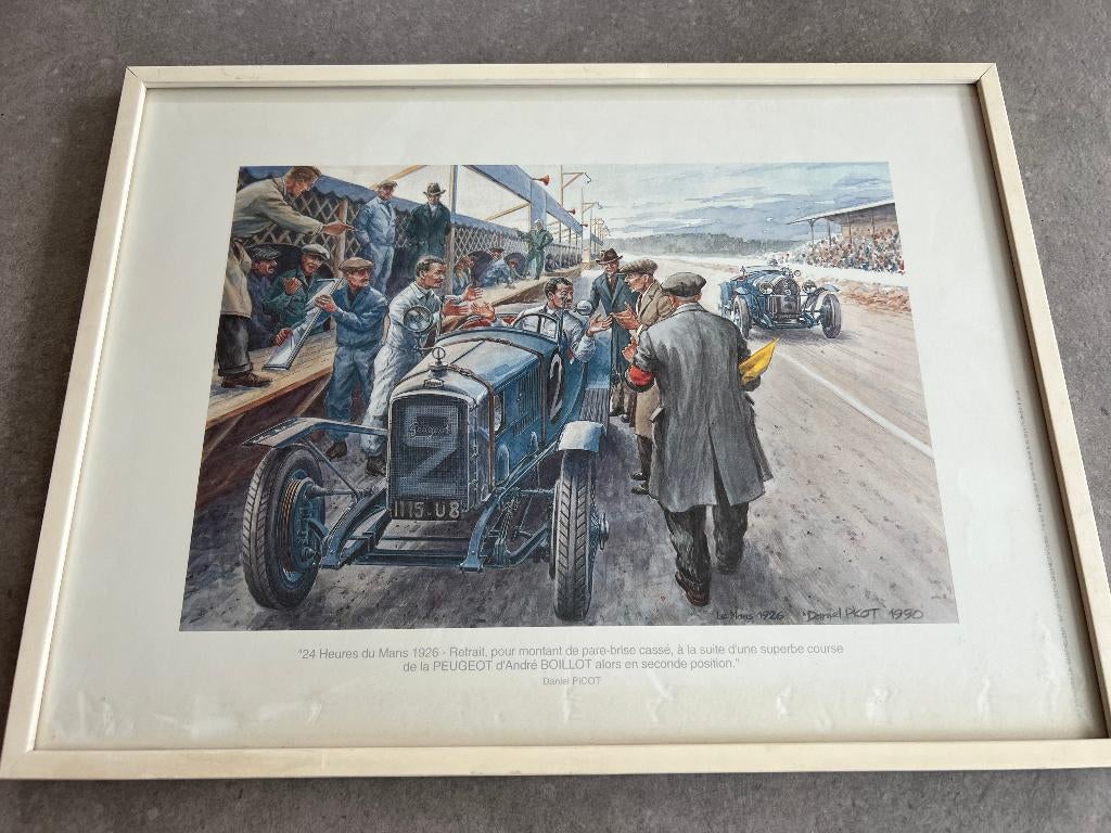 Le Mans 1926 vintage poster Daniel Picot, Verzamelen, Met lijst, Rechthoekig Liggend, Ophalen of Verzenden, Zo goed als nieuw
