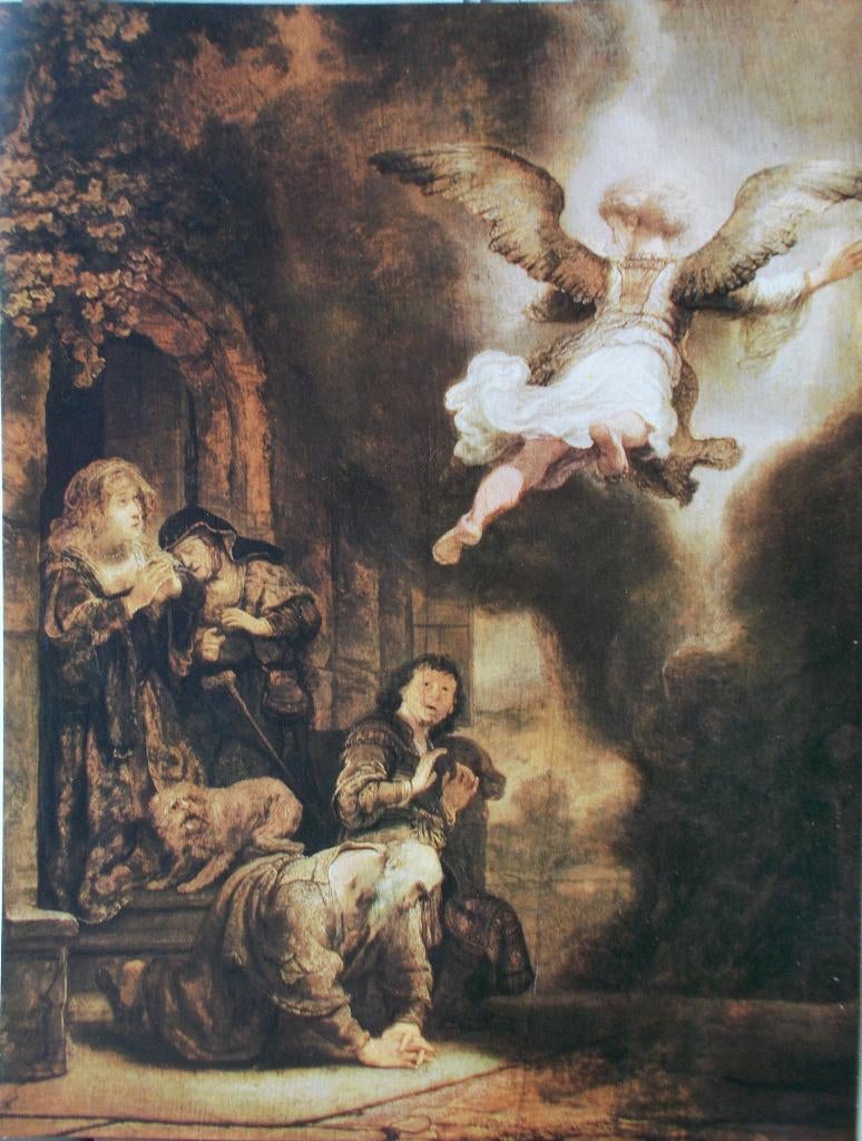 Poster Rembrandt "De aartsengel Rafaël verlaat het gezin van, Verzenden, Zo goed als nieuw, Rechthoekig Staand