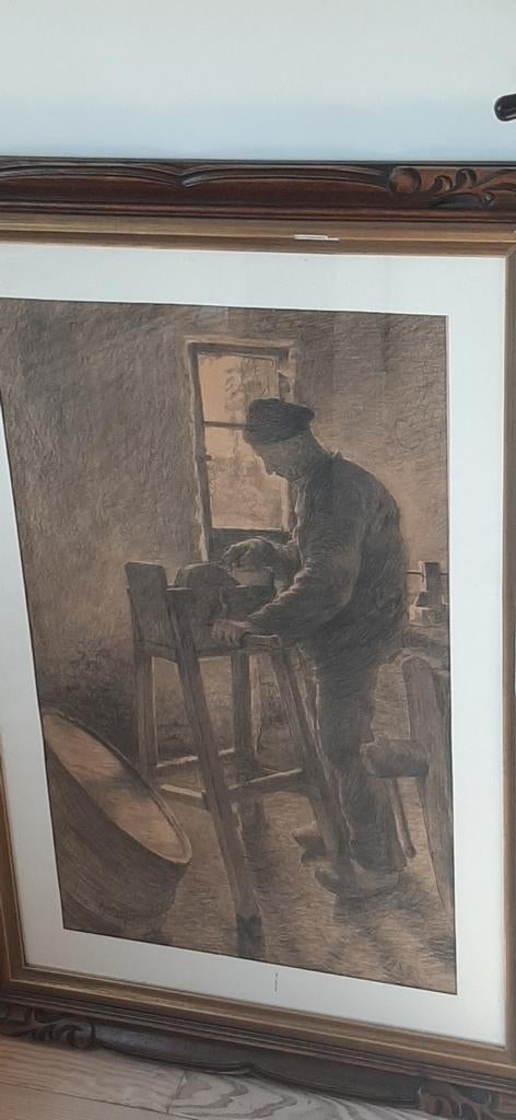 2 superbes dessins au fusain de Léon Bartholomé, Enlèvement