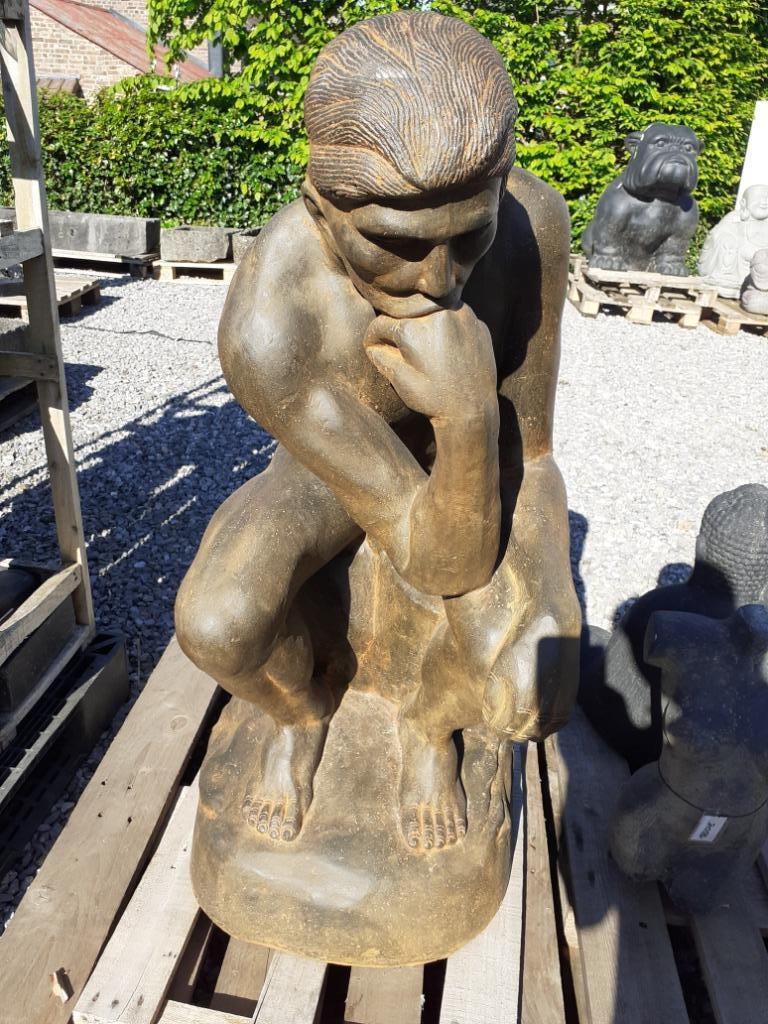 GROOT GERECONSTRUEERD STENEN BEELD (de denker van Rodin), Tuin en Terras, Tuinbeelden, Nieuw, Mensenbeeld, Steen, Ophalen