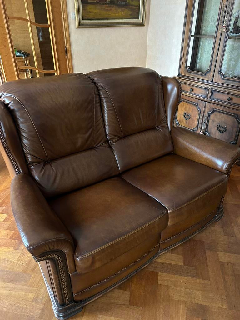 Lederen salon 2zit en 2 keer 1zit, Huis en Inrichting, Ophalen, Gebruikt, Klassiek, 150 tot 200 cm