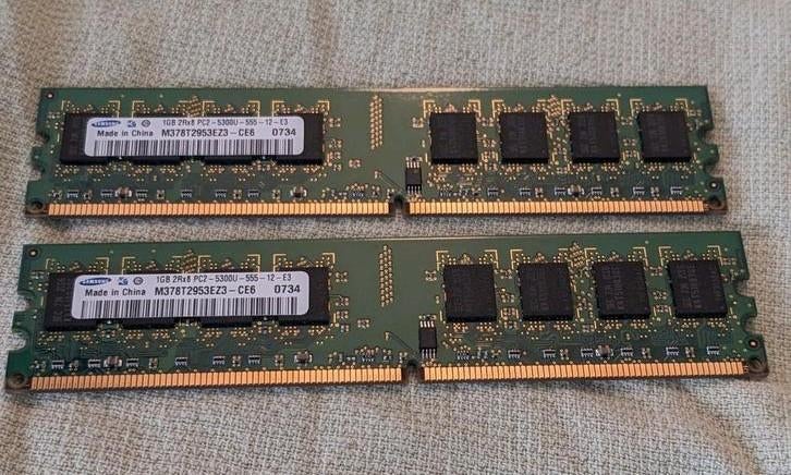 Mémoire RAM DIMM 2x1gb - DDR2 - 667MHz - Samsung - occasion., Informatique & Logiciels, Enlèvement ou Envoi, Utilisé, DDR2