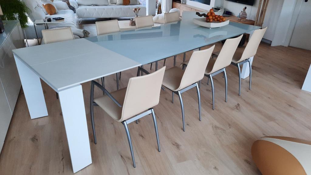 EETKAMER + 6 STOELEN, Ophalen, 100 tot 150 cm, 200 cm of meer, Zo goed als nieuw