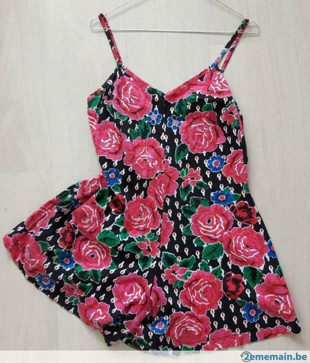 Combi-short robe été noire avec rose et pois blanc Small 38, Envoi, Neuf