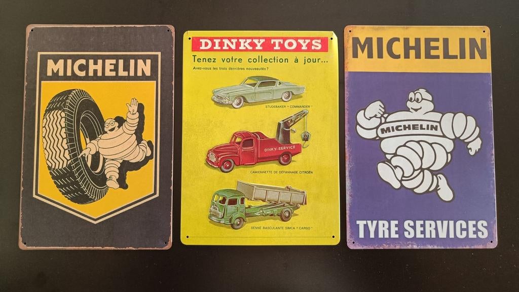 Panneaux d'affichage en étain Michelin/Dinky Toys., Enlèvement ou Envoi, Comme neuf, Panneau publicitaire