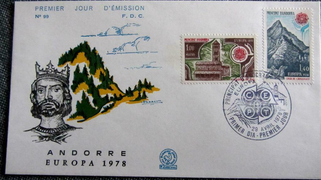 FIRST DAY COVER- THEMA EUROPA- ANDORRA  1978, Ophalen of Verzenden, Gestempeld