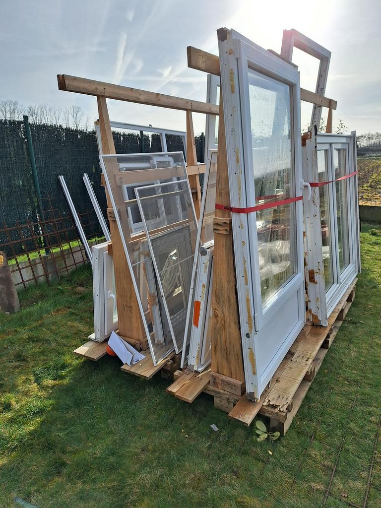 Witte PVC ramen / deur  13stuks, Ophalen, Gebruikt, Gevelraam of Ruit, Dubbelglas