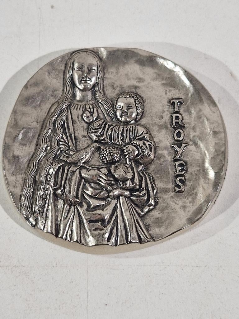 Troyes , verzilverde bronzen medaille,  paperweight, Ophalen of Verzenden, Brons