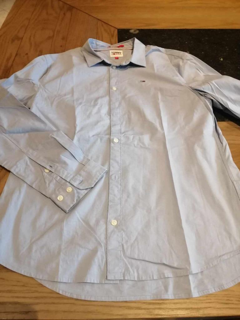HEMD BLAUW MERK TOMMY JEANS – SLIM FIT  – MAAT XL, Tour de cou 43/44 (XL), Enlèvement ou Envoi, Porté, Bleu
