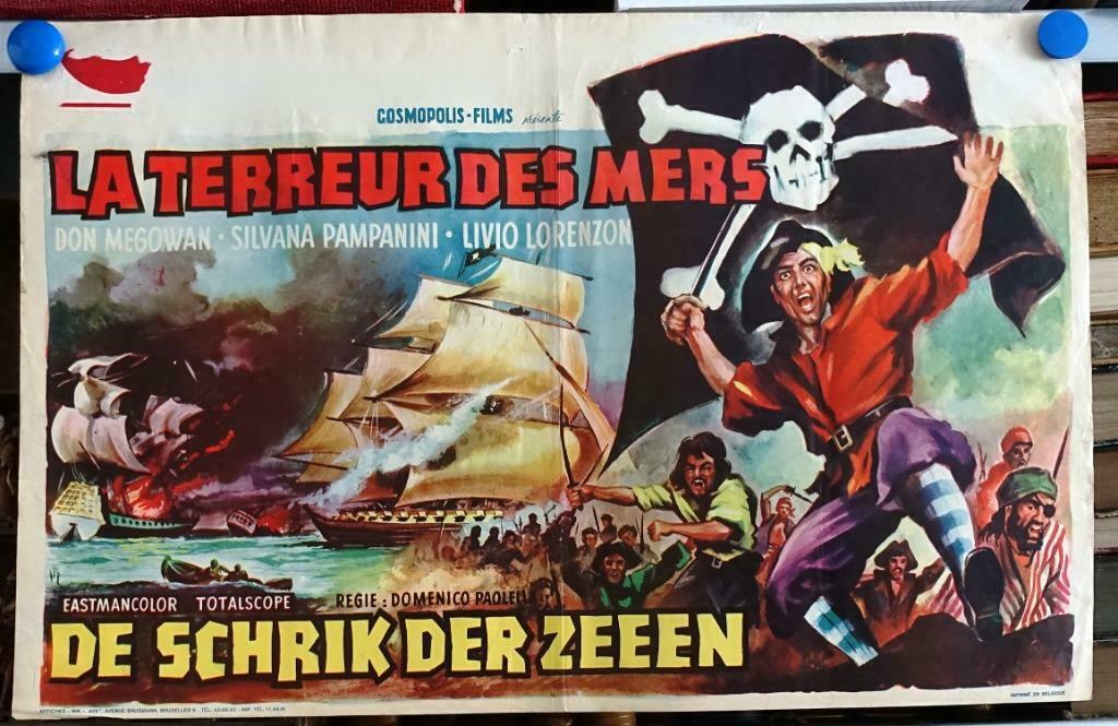 Filmposter La terreur des mers / De schrik der zeeen, Verzamelen, Posters, Gebruikt, Rechthoekig Liggend, Ophalen of Verzenden