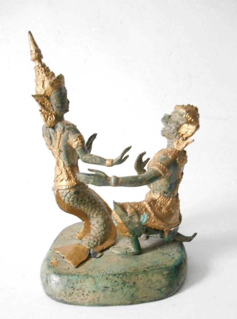 Aziatisch bronzen beeld met zeemeermin, Antiek en Kunst, Ophalen of Verzenden, Brons