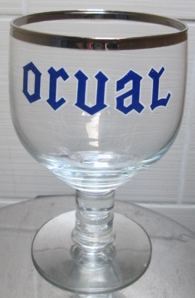 5 tulpvormige Orval-glazen met zilveren randje, Enlèvement ou Envoi, Utilisé, Verre ou Verres, Autres marques