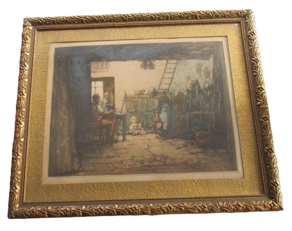 Famille de fermiers à l'intérieur, Léon Brunin, Enlèvement, Eau-forte, Numéroté