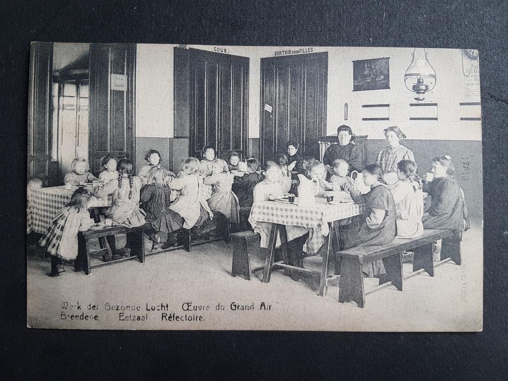 Postkaart Bredene Breedene Werk der gezonde lucht Eetzaal, Verzenden, Voor 1920, Gelopen, West-Vlaanderen