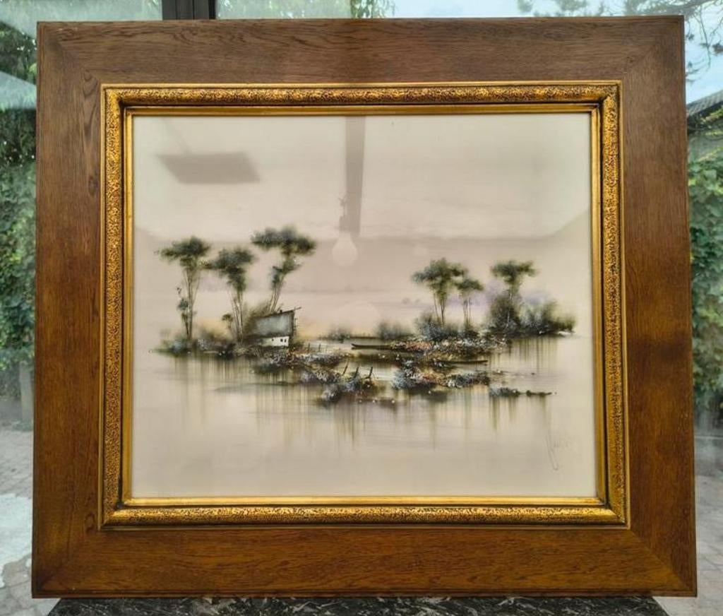 Prachtig Schilderij Aquarel Gesigneerd + Speciale Techniek, Antiek en Kunst, Kunst | Schilderijen | Klassiek, Ophalen