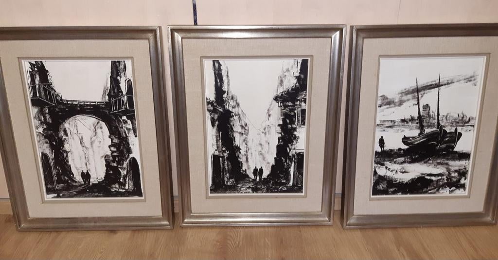 3 x zwart wit schilderijen Marcelo, Antiek en Kunst, Ophalen of Verzenden