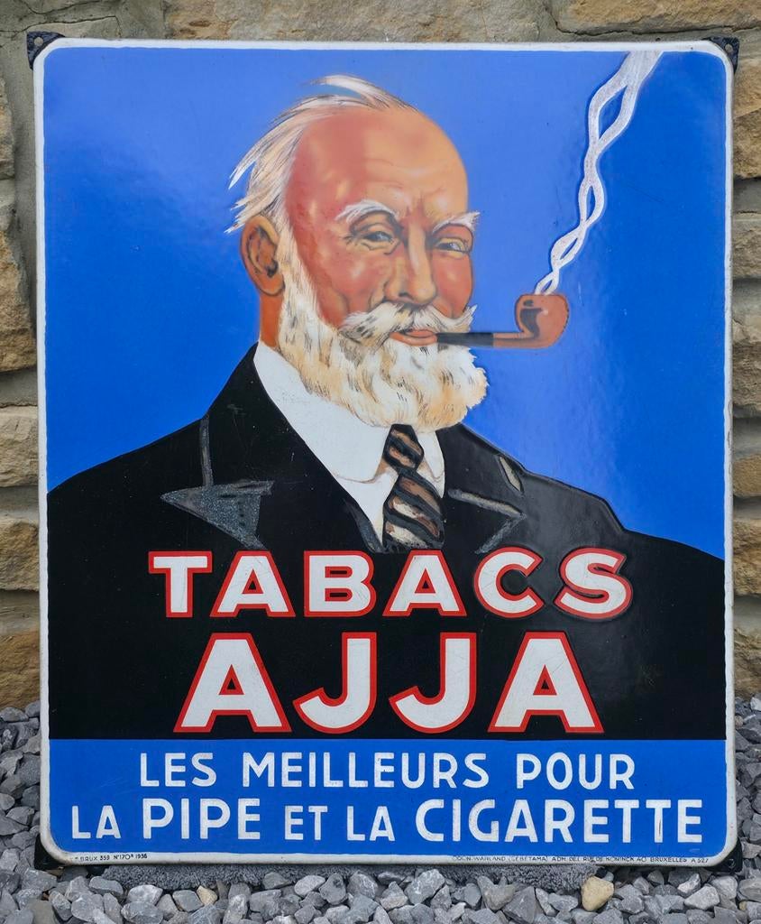 Plaque émaillée TABAC AJJA, Collections, Enlèvement, Utilisé, Panneau publicitaire