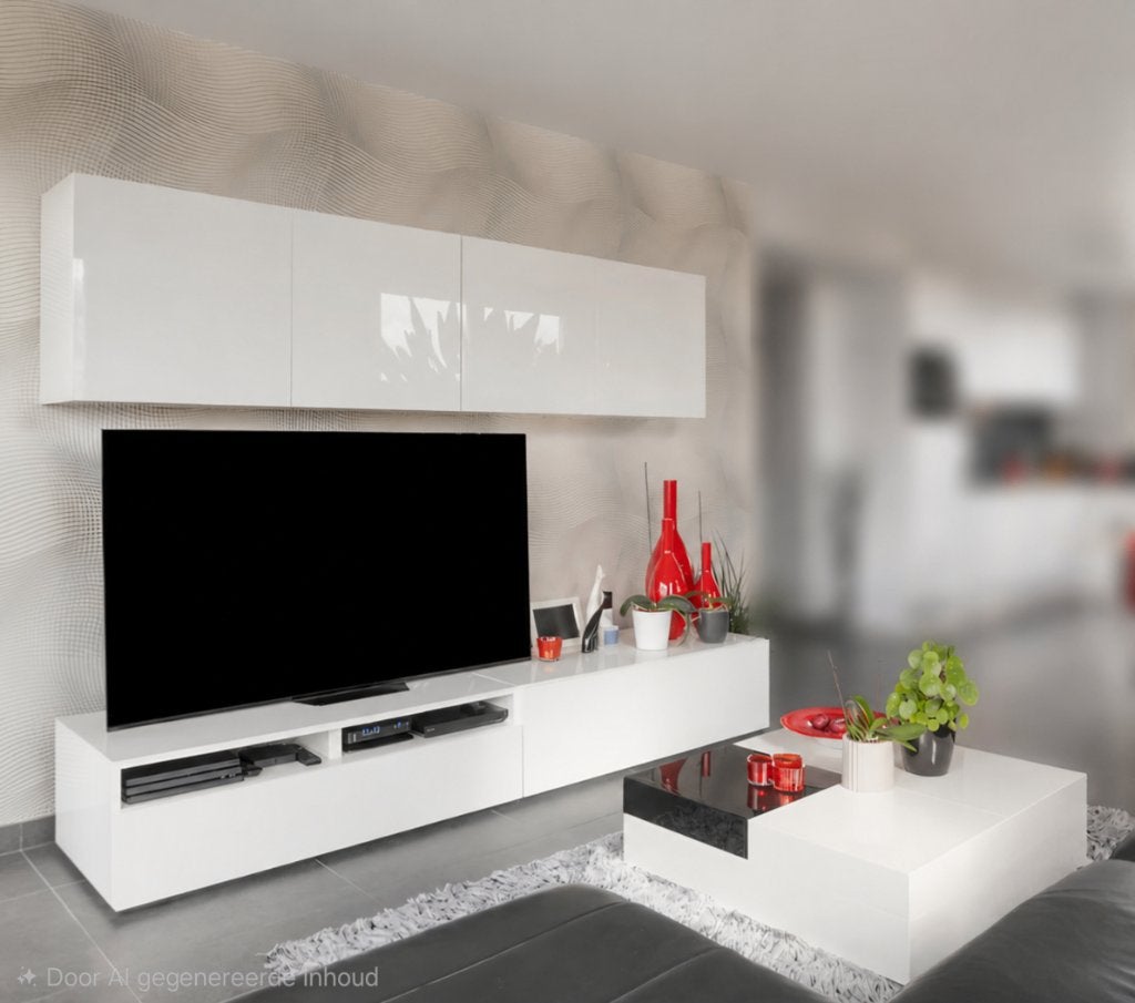 TV-meubelset en salontafel wit hoogglans Natuzzi Novecento, Ophalen, 100 tot 150 cm, Zo goed als nieuw, Minder dan 100 cm