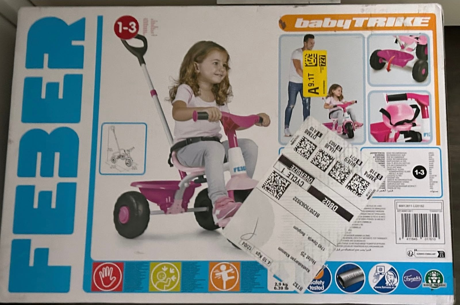 FEBER Baby Trike Pink kinderdriewieler met duwstang, Ophalen, Zo goed als nieuw, Duwstang