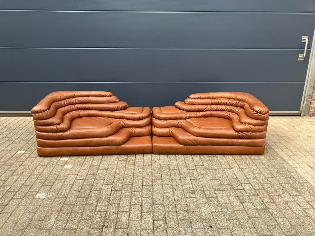 2x De Sede Ds1025 Terrazza Links & rechts element Cognac, Huis en Inrichting, Ophalen of Verzenden, Leer, Cassina togo vitra mah jong b&b italia artifort knoll edra